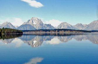 Jackson Lake and the Tetons reflected at sunset, Wyoming